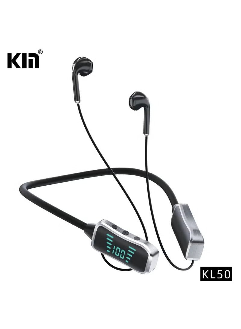 KIN KL50 Bluetooth Neckband Earphones 48H Playtime With LED Display TF Card Slot Multi Functional Button Control Black - Image 1