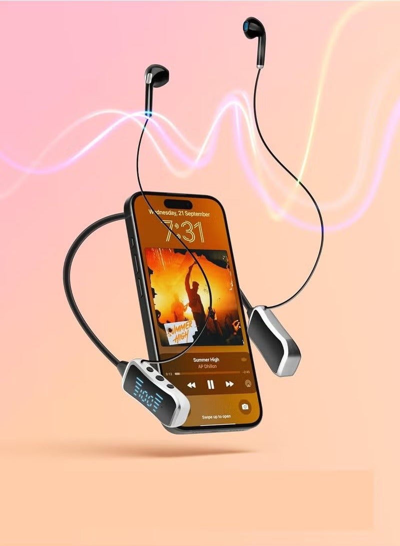 KIN KL50 Bluetooth Neckband Earphones 48H Playtime With LED Display TF Card Slot Multi Functional Button Control Black - Image 2