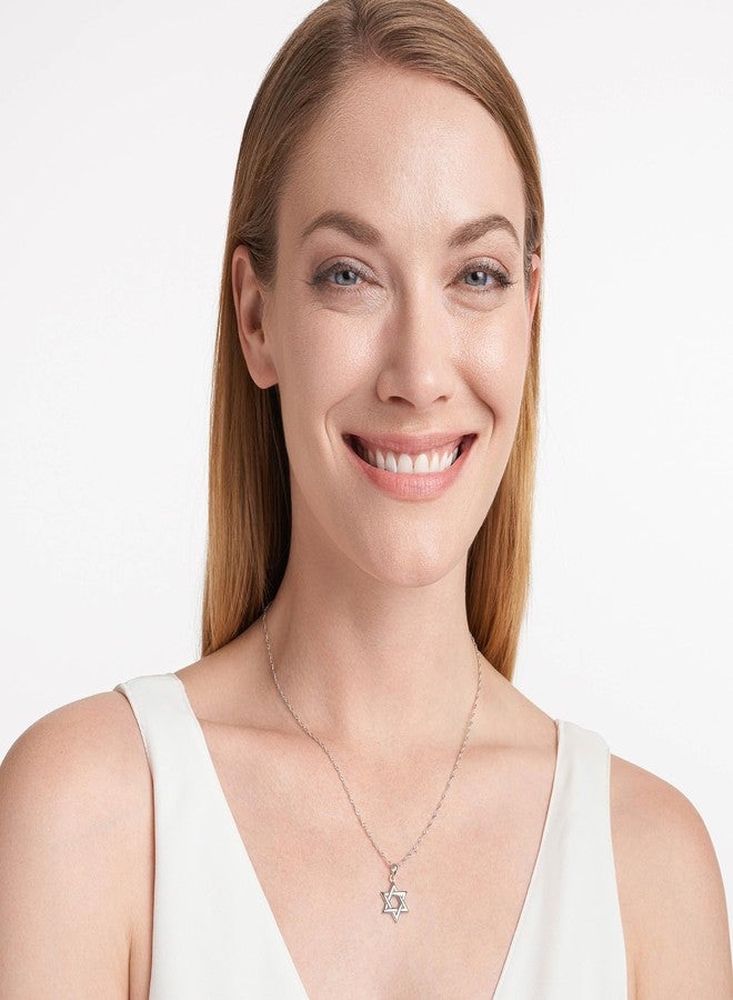 مورجان آند بايدج قلادة مورغان آند بيج من الفضة الإسترليني عيار 925 مطلية بالروديوم، بتصميم نجمة داود، للنساء - قلادة خفيفة الوزن بتصميم نجمة، قلادة بسيطة وأنيقة، هدية مثالية لليهود، سلسلة سنغافورية بطول 18 بوصة - Image 4