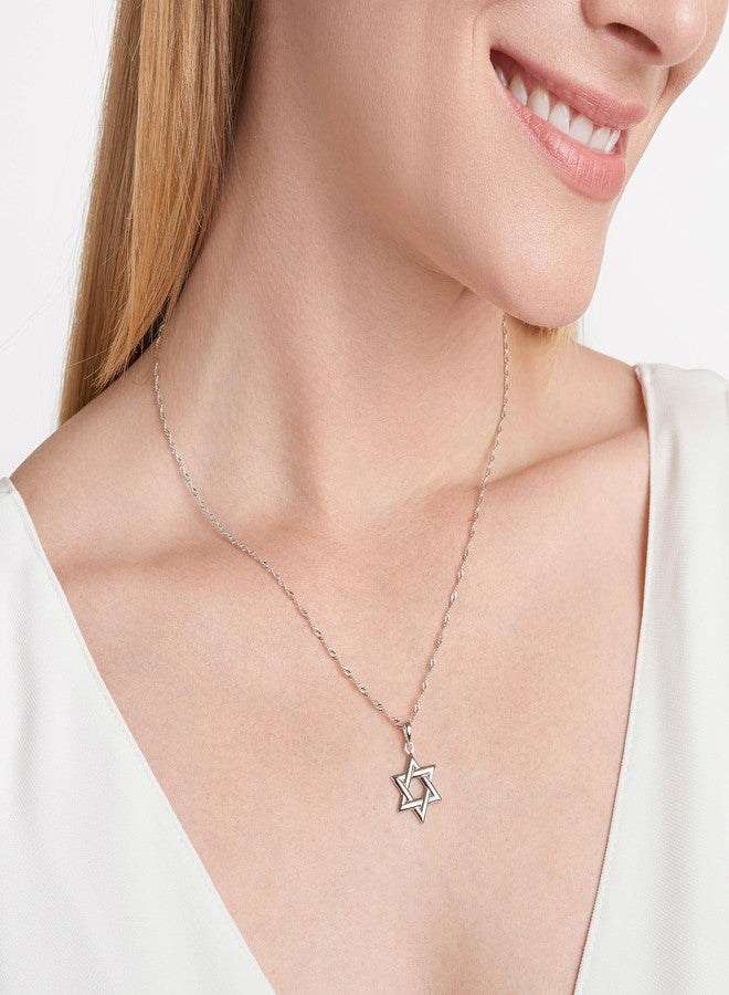 مورجان آند بايدج قلادة مورغان آند بيج من الفضة الإسترليني عيار 925 مطلية بالروديوم، بتصميم نجمة داود، للنساء - قلادة خفيفة الوزن بتصميم نجمة، قلادة بسيطة وأنيقة، هدية مثالية لليهود، سلسلة سنغافورية بطول 18 بوصة - Image 2
