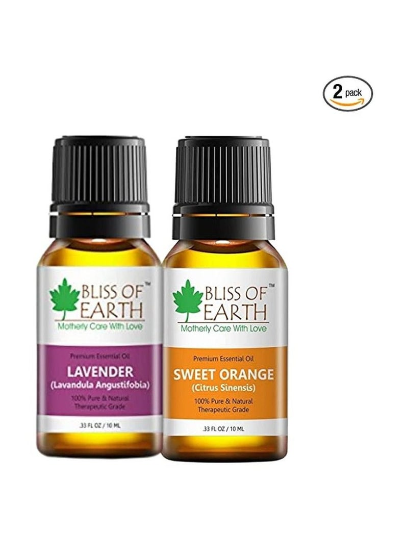 BLISS OF EARTH Bliss Of Earth Pure Lavender Essential Oil & Sweet Orange Natural Essential Oil Combo 10ml Therapeutic Grade pack of 2  - Image 1