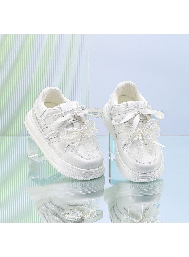 Annil Girls' Sneakers Leather White Shoes For Big Kids, Soft-soled Lightweight Campus Casual Shoes For Girls, Autumn New Loafers - Image 4