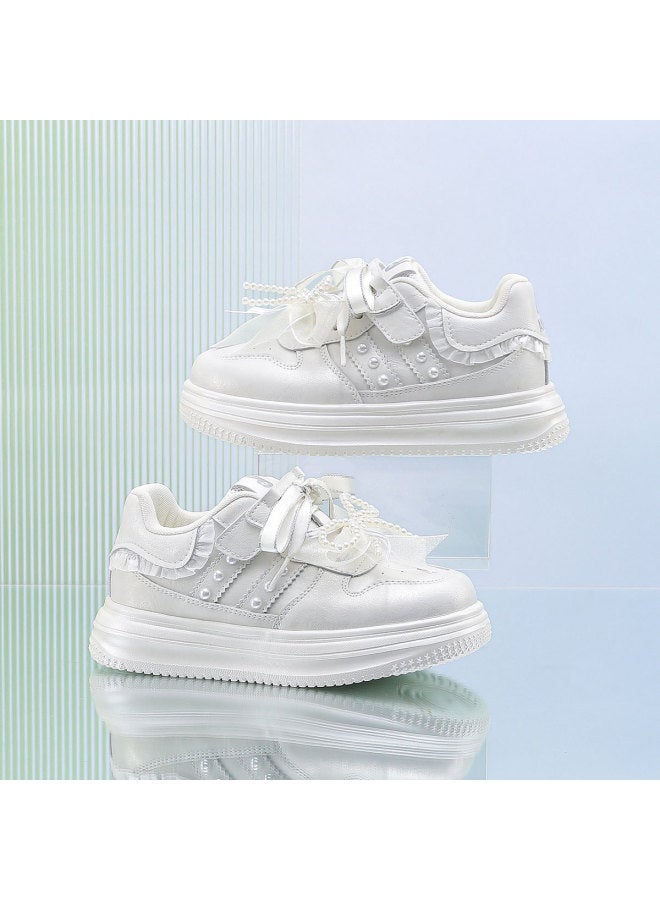 Annil Girls' Sneakers Leather White Shoes For Big Kids, Soft-soled Lightweight Campus Casual Shoes For Girls, Autumn New Loafers - Image 2
