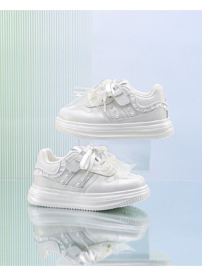 Annil Girls' Sneakers Leather White Shoes For Big Kids, Soft-soled Lightweight Campus Casual Shoes For Girls, Autumn New Loafers - Image 1