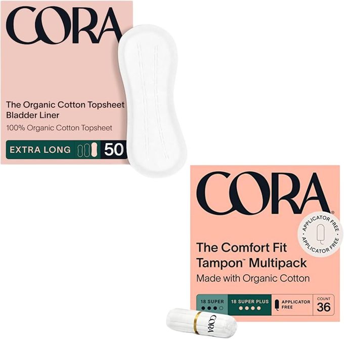cora Organic Feminine Care 50 Extra Long Bladder Liners Incontinence Postpartum Pads and 36SS NonApplicator Tampon Pack UltraAbsorbent Unscented Natural NonToxic Bundle Pack - Image 4