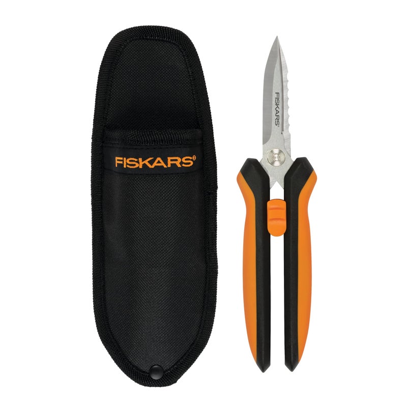 Fiskars Pruning Shears for Gardening, Multipurpose 8" Garden Shears with Sheath and SoftGrip Handle, Great for cutting Nursery Pots, Bags, and Wire - Image 1