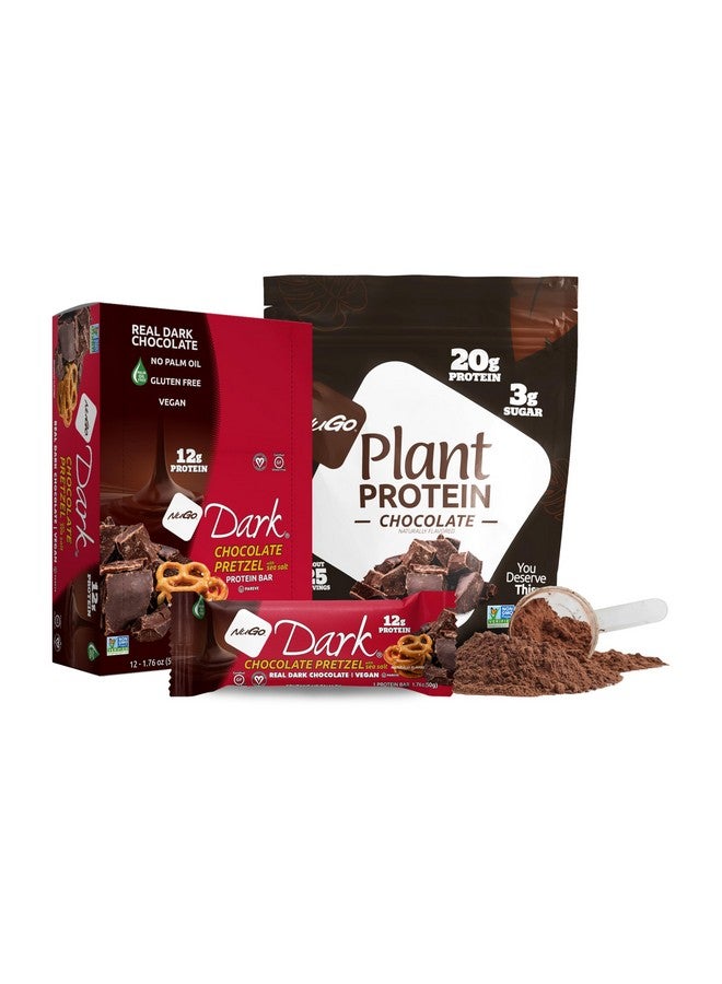Health & Household Nugo Dark Chocolate Pretzel W/Ss, 12G Vegan Protein, Gluten Free, Kosher Pareve, Non-Gmo, 12 Count And Nugo Plant Protein Powder, Chocolate, 20G Protein, 3G Sugar, 25 Servings  - Image 1