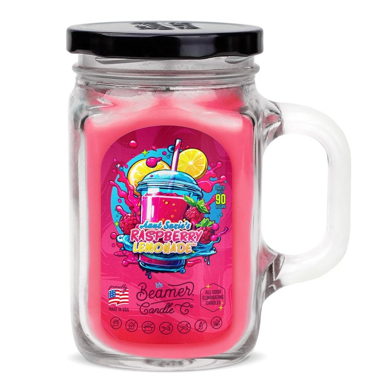 Beamer Candle Co. - Aunt Suzie’s Raspberry Lemonade – Raspberries, Lemon, Sugar - Sweet Raspberry & Zesty Lemon Scent - Odor Eliminating - High Fragrance - Large 12oz Mason Jar - 90 Hour Burn Time - Image 3