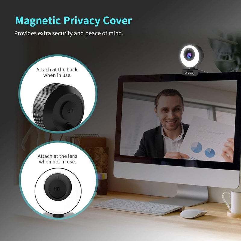 NEXIGO N620E Webcam with Light, 1080P 60FPS AutoFocus, ePTZ 2X Digital Zoom, Plug and Play, [Software Included], FHD Streaming Web Camera, Dual Stereo Mics, for Zoom Skype Teams, PC Mac Laptop Desktop - Image 5