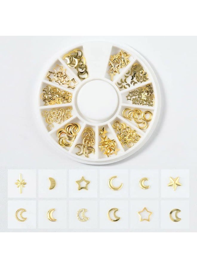 AKOAK 200Pcs 3D Alloy Nail Art Decorative Star and Moon Rivets, Mini Nail Accessories, Professional Nail Sticker Accessories - Image 2