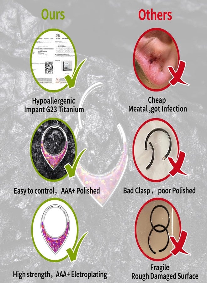 VOJO G23 Titanium 16G Teardrop Septum Hoop Ring Daith Tragus Piercing Clicker Nose Jewelry for Women, Small, Titanium, cubic zirconia - Image 4