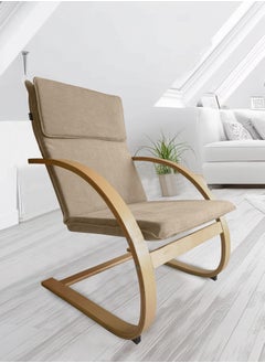 Moon Home and more.. Modern Bentwood Relaxing Chair Chenille Fabric Upholstered Relax Rocker Lounge Chair Beige  - Image 3