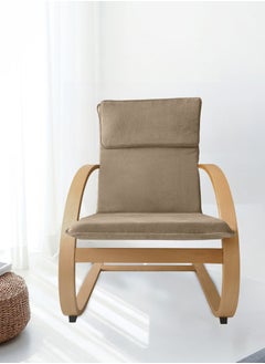 Moon Home and more.. Modern Bentwood Relaxing Chair Chenille Fabric Upholstered Relax Rocker Lounge Chair Beige  - Image 4