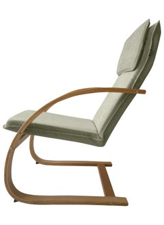 Moon Home and more.. Modern Bentwood Relaxing Chair Chenille Fabric Upholstered Relax Rocker Lounge Chair Beige  - Image 5