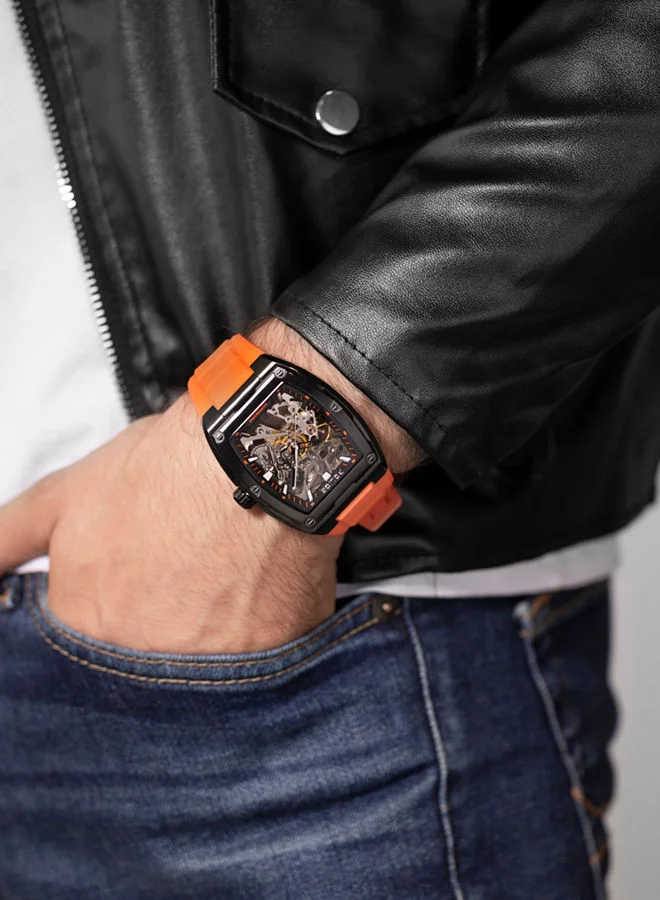 POLICE POLICE - Skeletor Watch For Men Black Dial With Orange Silicone Strap - PEWJR0005901