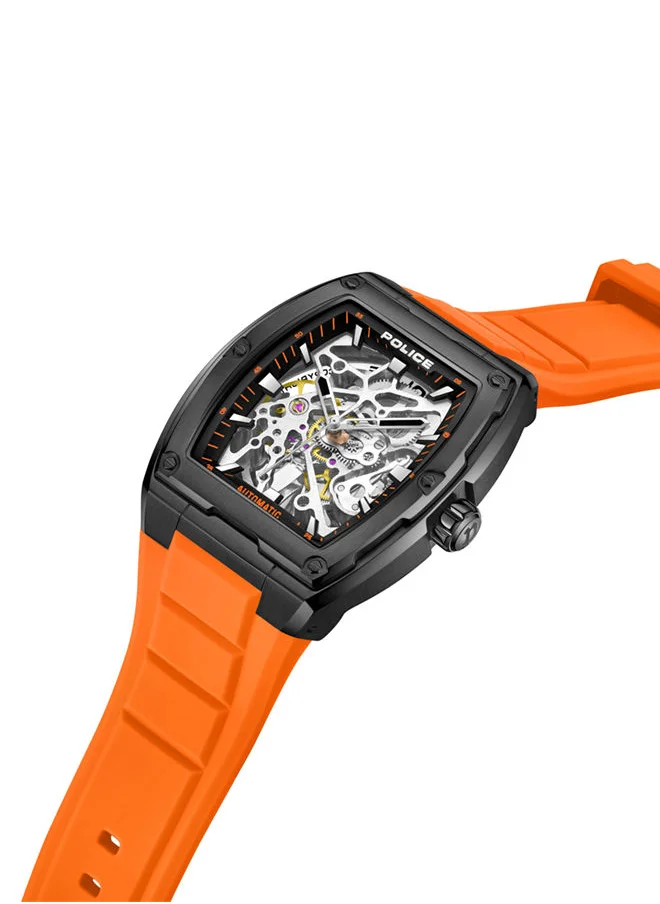 بوليس POLICE - Skeletor Watch For Men Black Dial With Orange Silicone Strap - PEWJR0005901