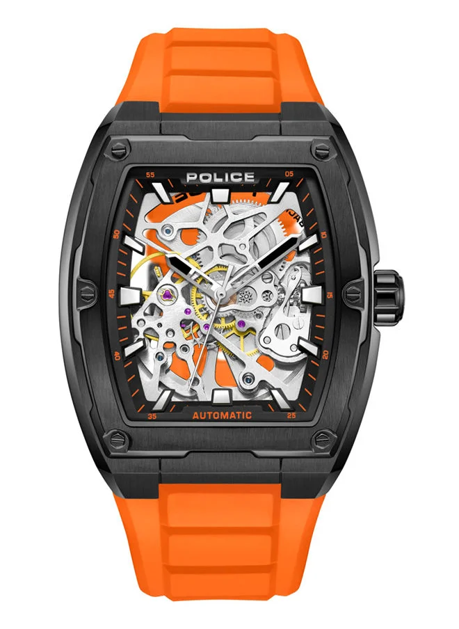 بوليس POLICE - Skeletor Watch For Men Black Dial With Orange Silicone Strap - PEWJR0005901