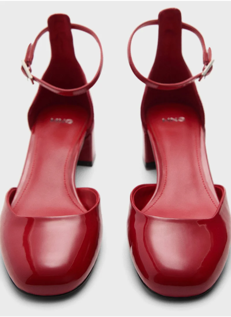 مانجو Patent Leather-Effect Heeled Shoes