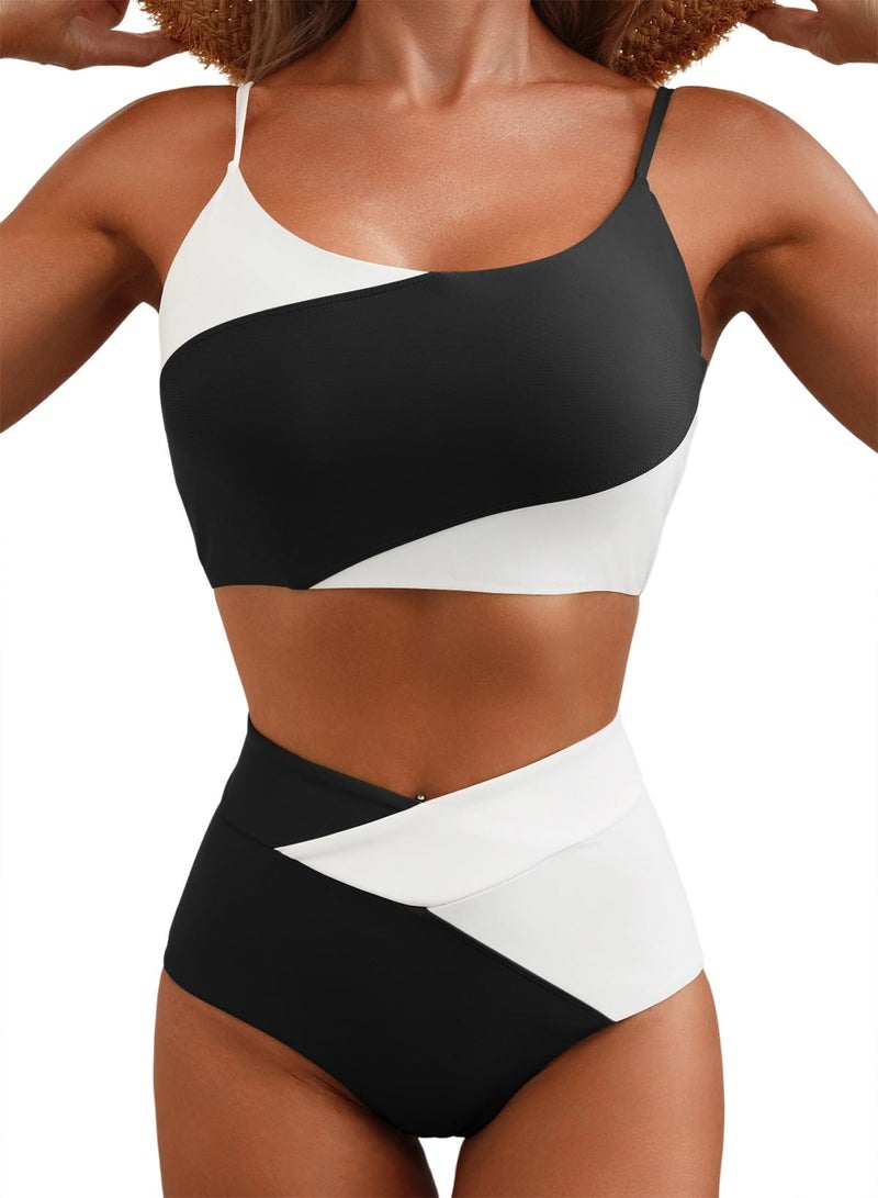 Herseas Women Two Piece Swim Suits High Waisted Tummy Control Bikini Top with Bottom Push Up Modest Swimwear for Girls Cruise Essentials 2026 Summer White Small - Image 1