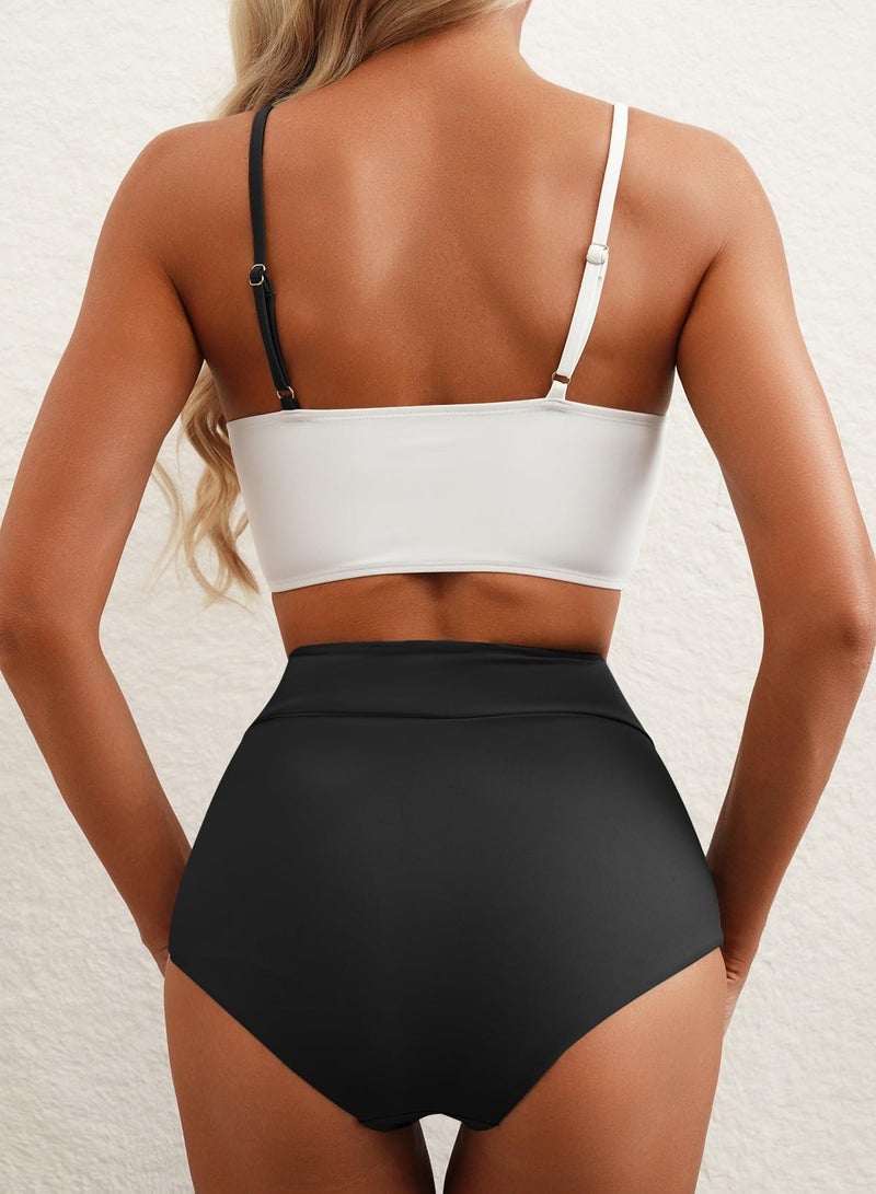 Herseas Women Two Piece Swim Suits High Waisted Tummy Control Bikini Top with Bottom Push Up Modest Swimwear for Girls Cruise Essentials 2026 Summer White Small - Image 2