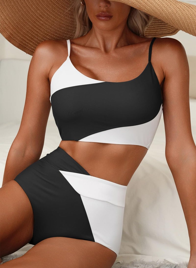 Herseas Women Two Piece Swim Suits High Waisted Tummy Control Bikini Top with Bottom Push Up Modest Swimwear for Girls Cruise Essentials 2026 Summer White Small - Image 3