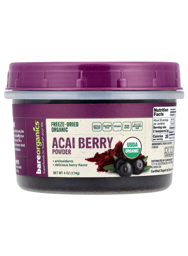 Freeze-Dried Raw Organic Acai Berry Powder, 4 oz (114 g)