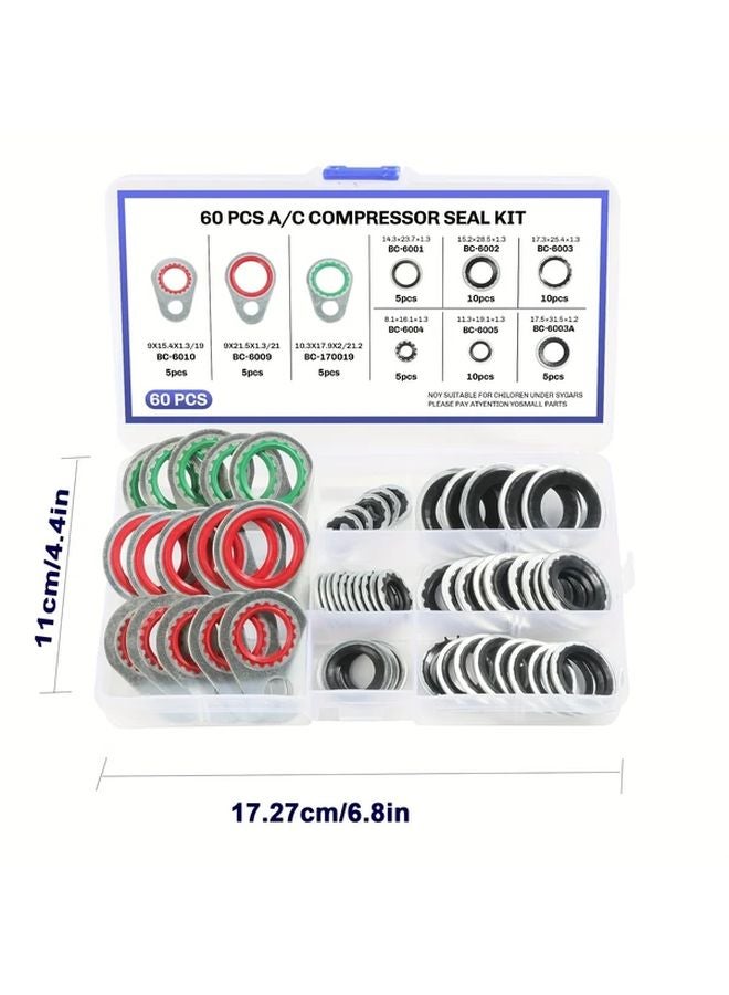 60 قطعة مجموعة أورينغ AC 9 مقاسات مجموعة جوانات ختم نظام تكييف الهواء بديل السيارات - Image 3