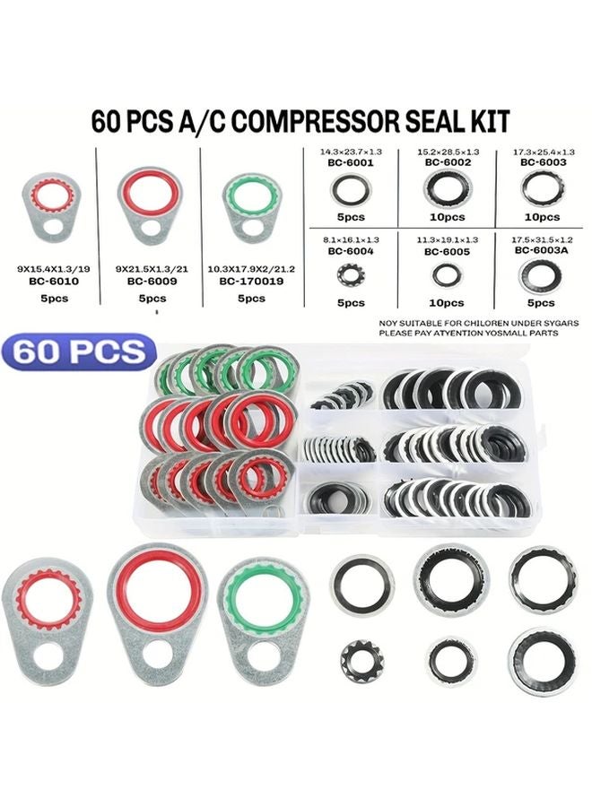 60 قطعة مجموعة أورينغ AC 9 مقاسات مجموعة جوانات ختم نظام تكييف الهواء بديل السيارات - Image 2