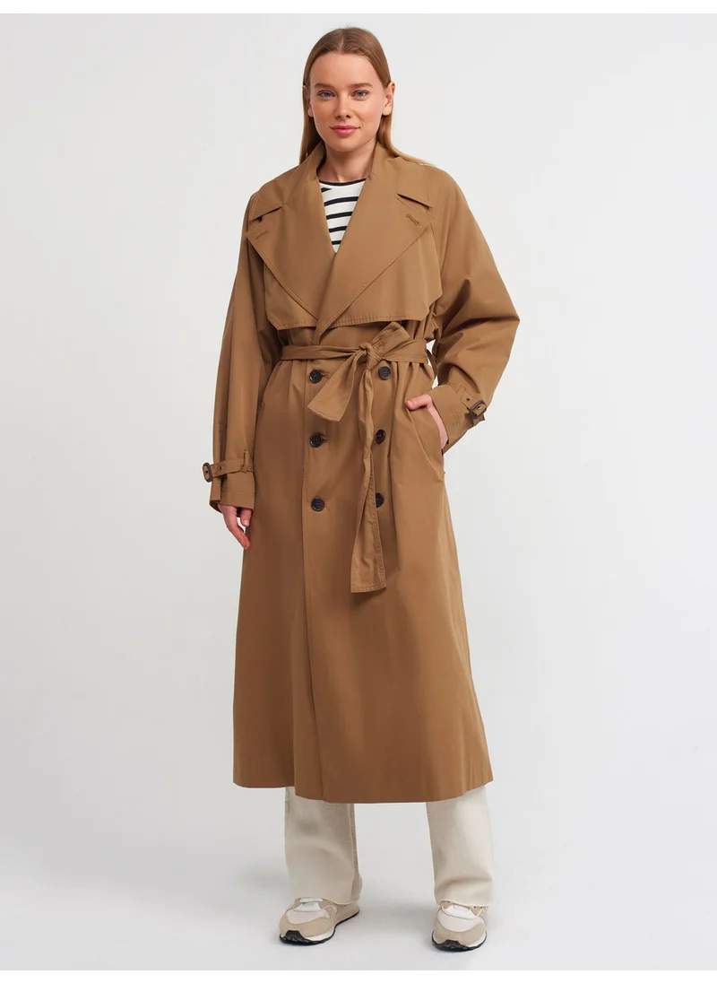 Dilvin 60333 Midi Length Trench Coat-Camel