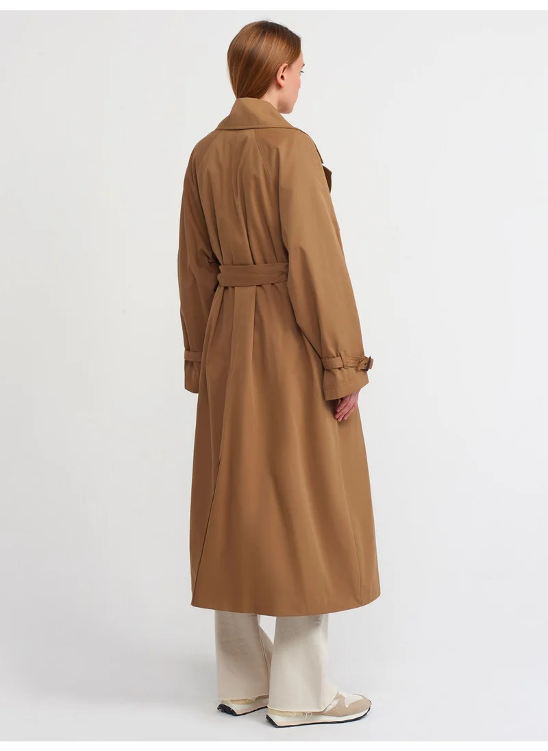 Dilvin 60333 Midi Length Trench Coat-Camel