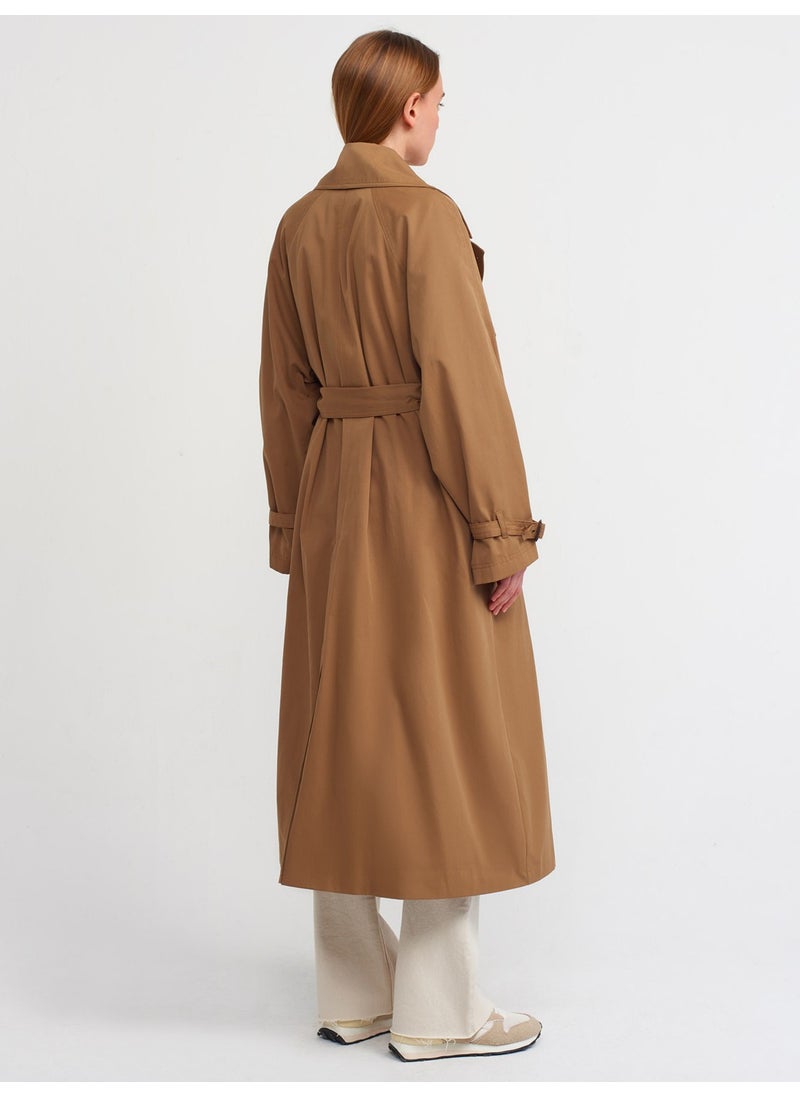 Dilvin 60333 Midi Length Trench Coat-Camel  - Image 2