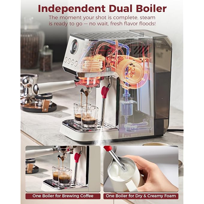 Tuni E2 Gen3 Dual Boiler Espresso Machine with Super+ Steam Power, Ivory | 20 Bar Espresso Coffee Machine with PID NTC Temp Control,58mm Brew System for Cold Brew,Espresso,Cappuccino,Latte - Image 3