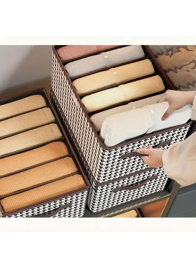 صندوق تخزين قابل للطي بنقشة "هوندتوث" (Houndstooth) مع مقابض - قطعة واحدة، من القماش المتين، منظم خزانة ملابس للملابس والبطانيات والأغراض الموسمية، بتصميم أبيض وأسود، يوفر مساحة في المنزل. - Image 2
