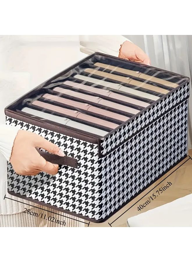 صندوق تخزين قابل للطي بنقشة "هوندتوث" (Houndstooth) مع مقابض - قطعة واحدة، من القماش المتين، منظم خزانة ملابس للملابس والبطانيات والأغراض الموسمية، بتصميم أبيض وأسود، يوفر مساحة في المنزل. - Image 3