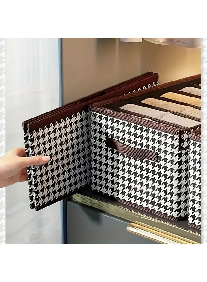 صندوق تخزين قابل للطي بنقشة "هوندتوث" (Houndstooth) مع مقابض - قطعة واحدة، من القماش المتين، منظم خزانة ملابس للملابس والبطانيات والأغراض الموسمية، بتصميم أبيض وأسود، يوفر مساحة في المنزل. - Image 5