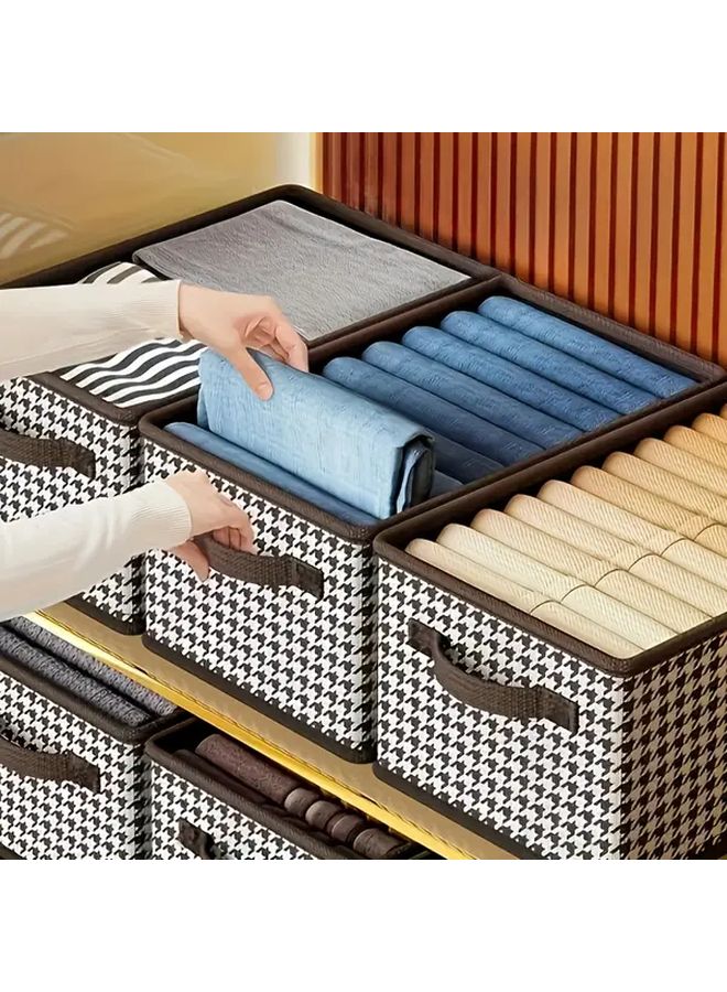 صندوق تخزين قابل للطي بنقشة "هوندتوث" (Houndstooth) مع مقابض - قطعة واحدة، من القماش المتين، منظم خزانة ملابس للملابس والبطانيات والأغراض الموسمية، بتصميم أبيض وأسود، يوفر مساحة في المنزل. - Image 4