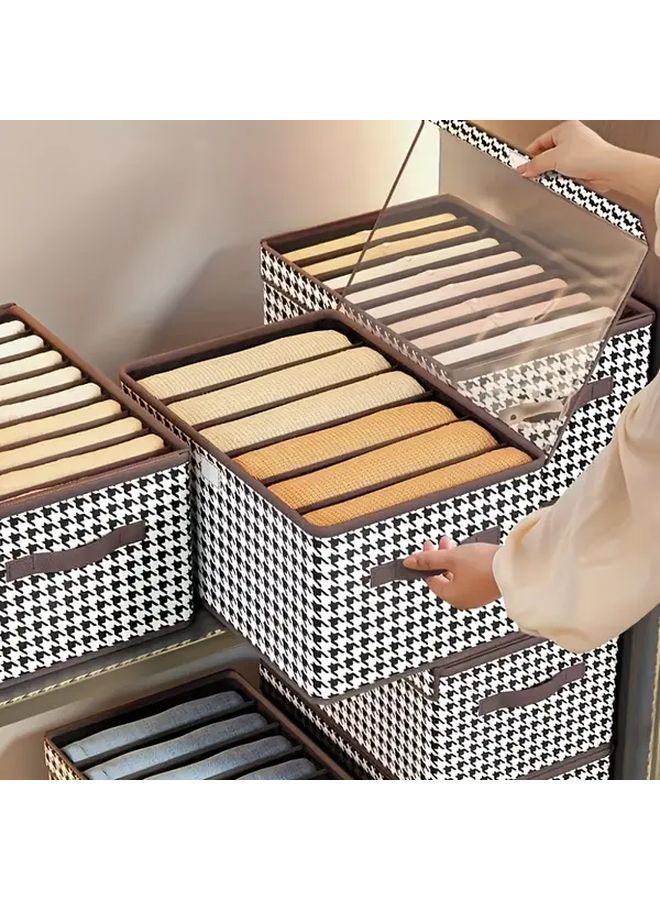 صندوق تخزين قابل للطي بنقشة "هوندتوث" (Houndstooth) مع مقابض - قطعة واحدة، من القماش المتين، منظم خزانة ملابس للملابس والبطانيات والأغراض الموسمية، بتصميم أبيض وأسود، يوفر مساحة في المنزل. - Image 1