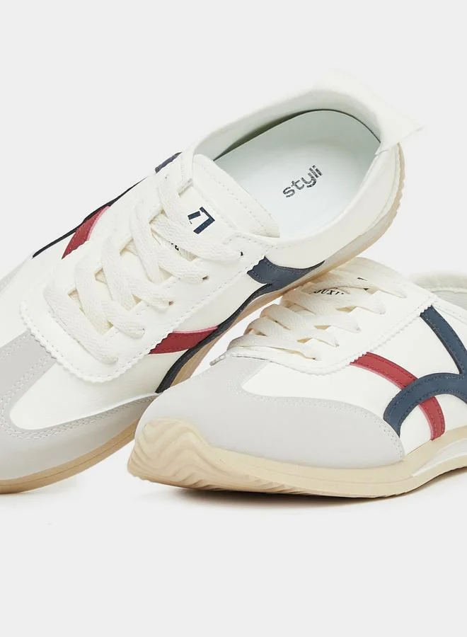 Styli Active Striped Panel Lace Up Sneakers