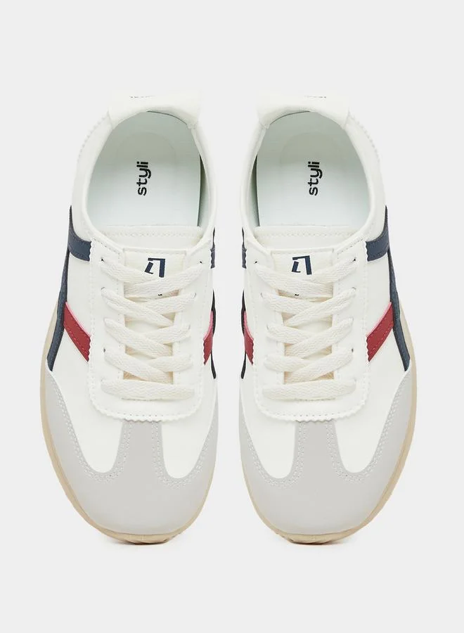 Styli Active Striped Panel Lace Up Sneakers