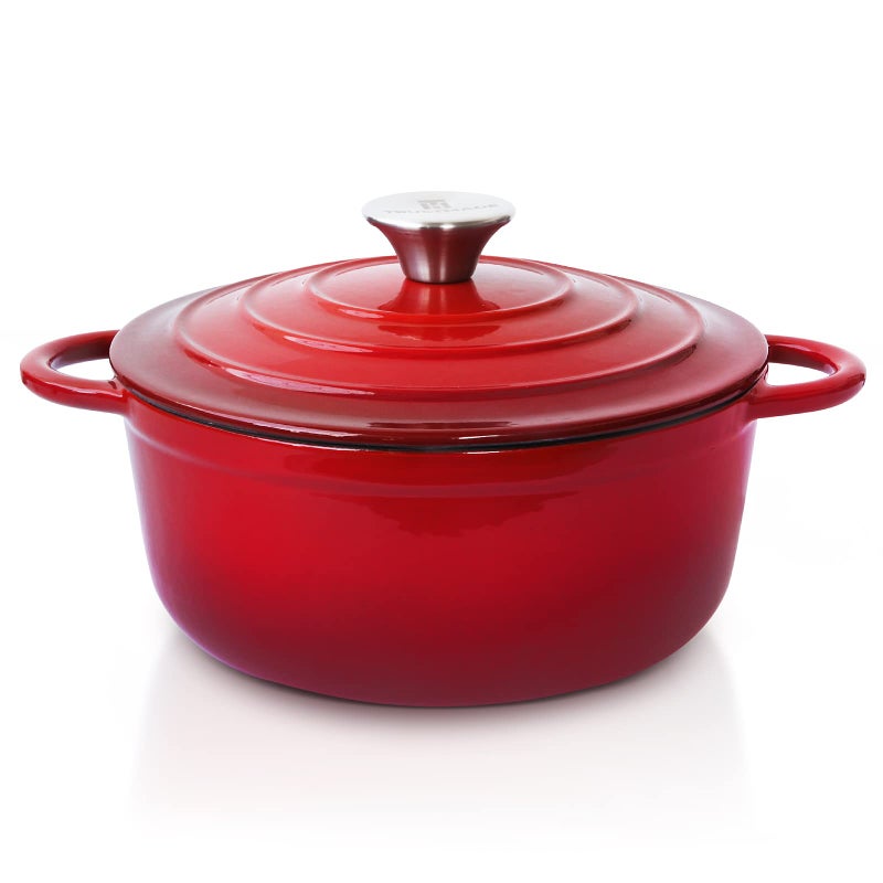 Trustmade Trustmade 3 QT Cast Iron Dutch Oven Enamel Coated Cookware Pot with Self Basting Lid for Home Baking Braiser Cooking Red 