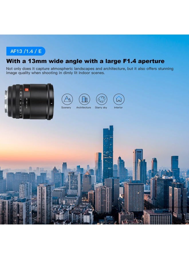 VILTROX عدسة VILTROX 13mm f1.4 F/1.4 E Mount، عدسة بزاوية واسعة APS-C للكاميرات ذات تركيب E من سوني a9/ a7RIV/ a7RIII/ a7III/ a7SIII/ a7C/ a6600/ a6400/a6000 /A1 - Image 3