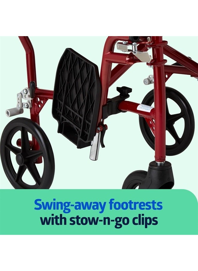 Medline Ultra Lightweight Transport Wheelchair for Adults, Foldable, 19-Inch Seat Width, Red Frame, Black Upholstery - Image 5