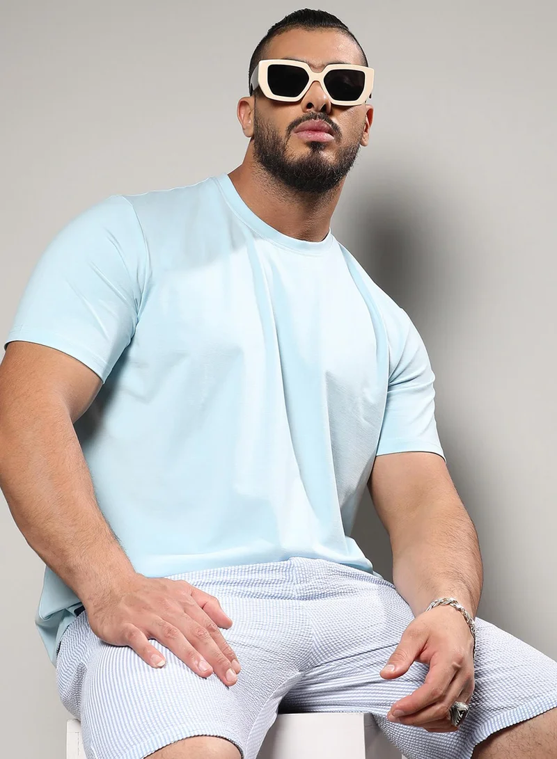 Instafab Plus Instafab Plus Men's Icy Blue Basic Plus-Size Fit T-Shirt For Casual Wear | Crewneck | Short Sleeve | Pull On Closure | Cotton T-Shirt Crafted With Comfort Fit For Everyday Wear