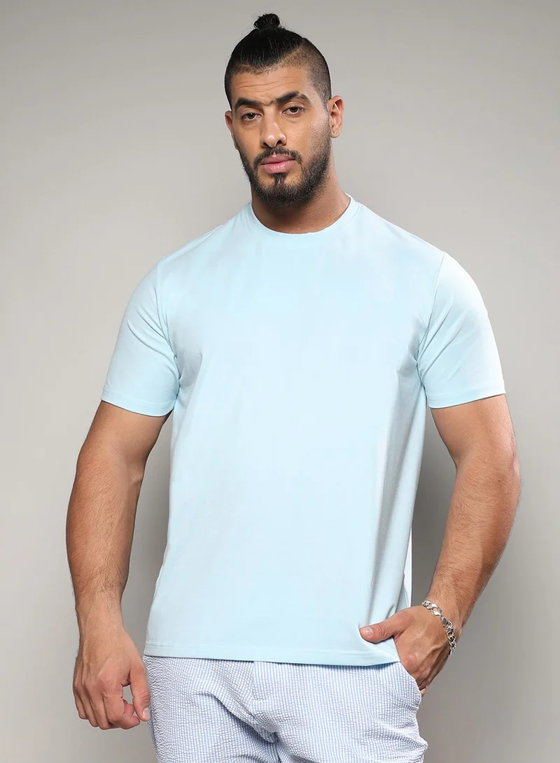 Instafab Plus Instafab Plus Men's Icy Blue Basic Plus-Size Fit T-Shirt For Casual Wear | Crewneck | Short Sleeve | Pull On Closure | Cotton T-Shirt Crafted With Comfort Fit For Everyday Wear