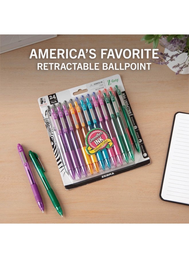 Zebra Pen Z-Grip Retractable Ballpoint Pen, Medium Point, 1.0mm, Assorted Fashion Colors, 24-pack - Image 2