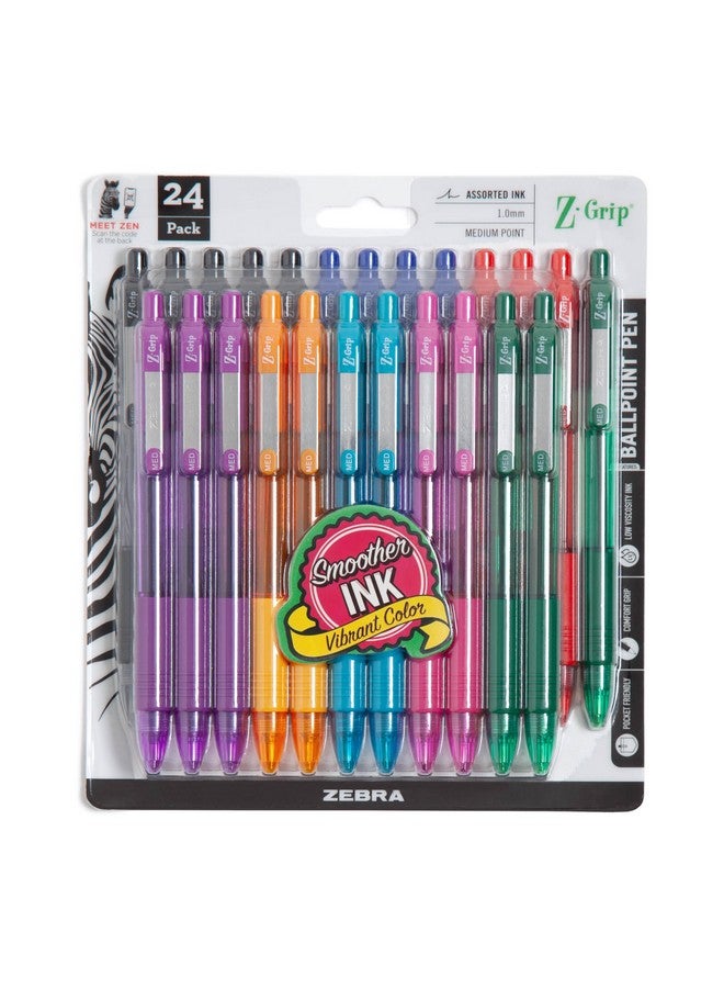 Zebra Pen Z-Grip Retractable Ballpoint Pen, Medium Point, 1.0mm, Assorted Fashion Colors, 24-pack - Image 1