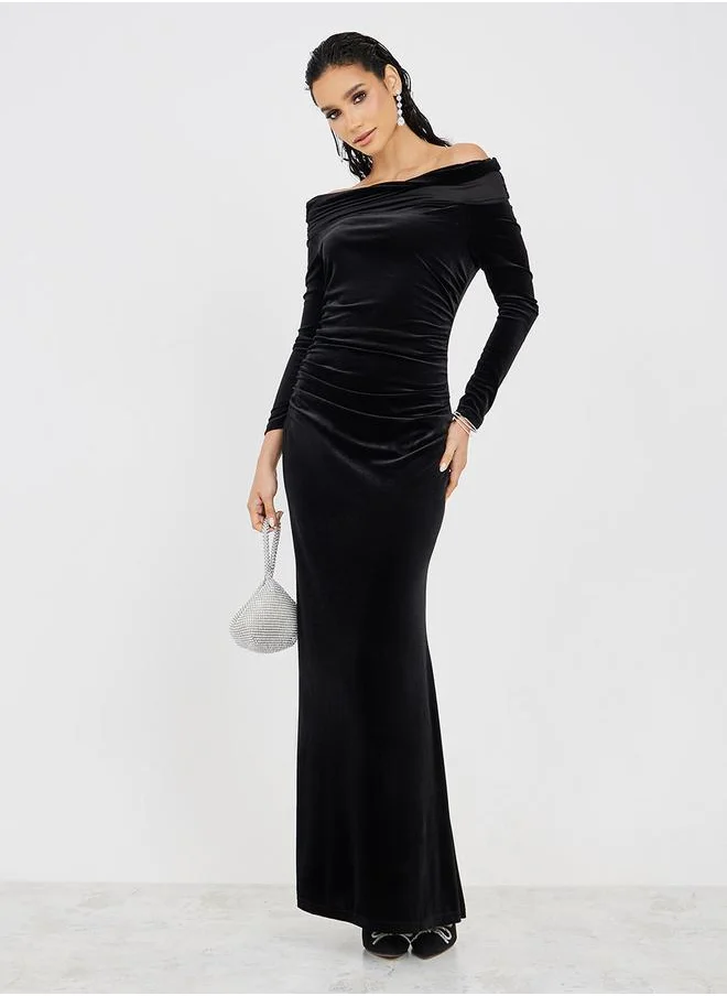 ستايلي Velvet Look Off Shoulder Sheath Maxi Dress