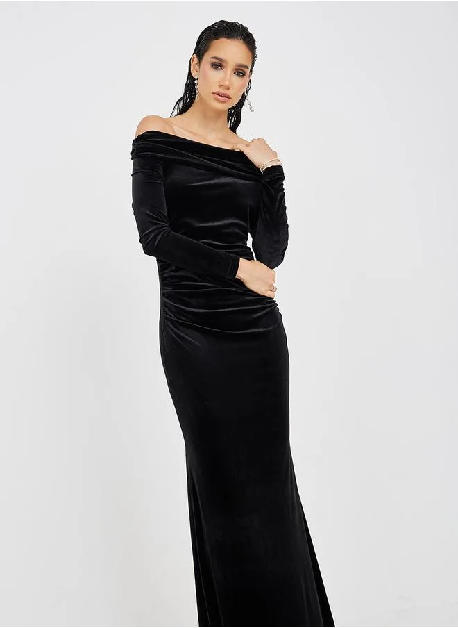 ستايلي Velvet Look Off Shoulder Sheath Maxi Dress