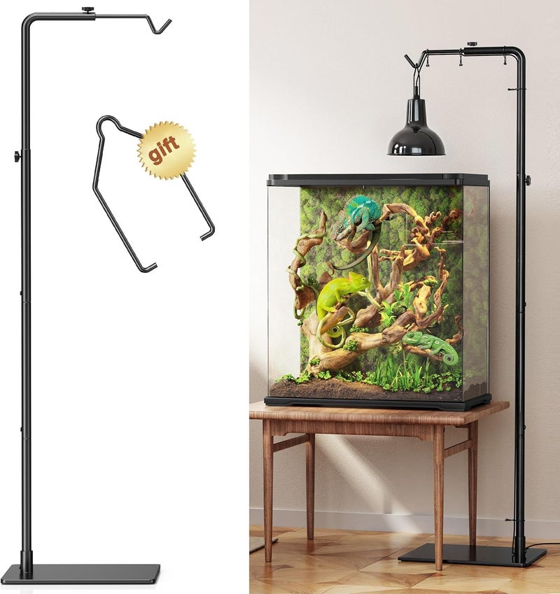 Josmimic Reptile Heat Lamp Stand Adjustable 21"-62" – Metal Light Holder with Heavy Base for Bearded Dragon, Turtle, Snake, Lizard – Aquarium and Terrarium Heating Lamp Fixture - Image 1