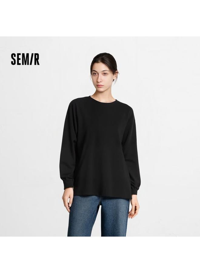 Semir Women's Long Sleeve T-shirt Loose Fit Thermal Solid Color Drop Shoulder Sleeve Winter Fleece Split Hem 109725101002 - Image 1